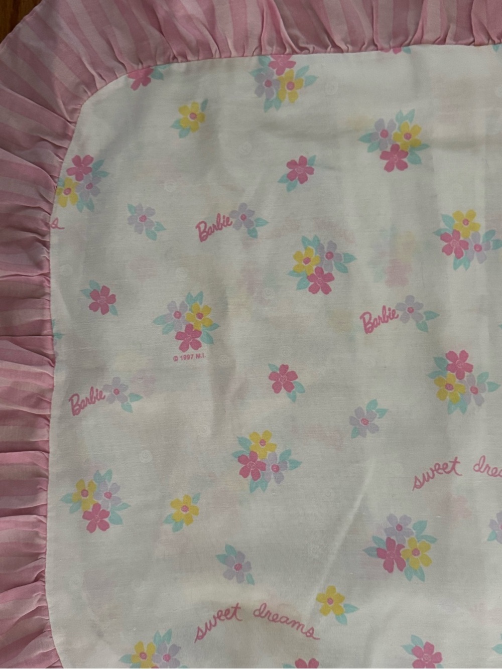 Vintage 70s Made in USA Barbie Sweet Dreams Sham Pillow Case with Pink Trim